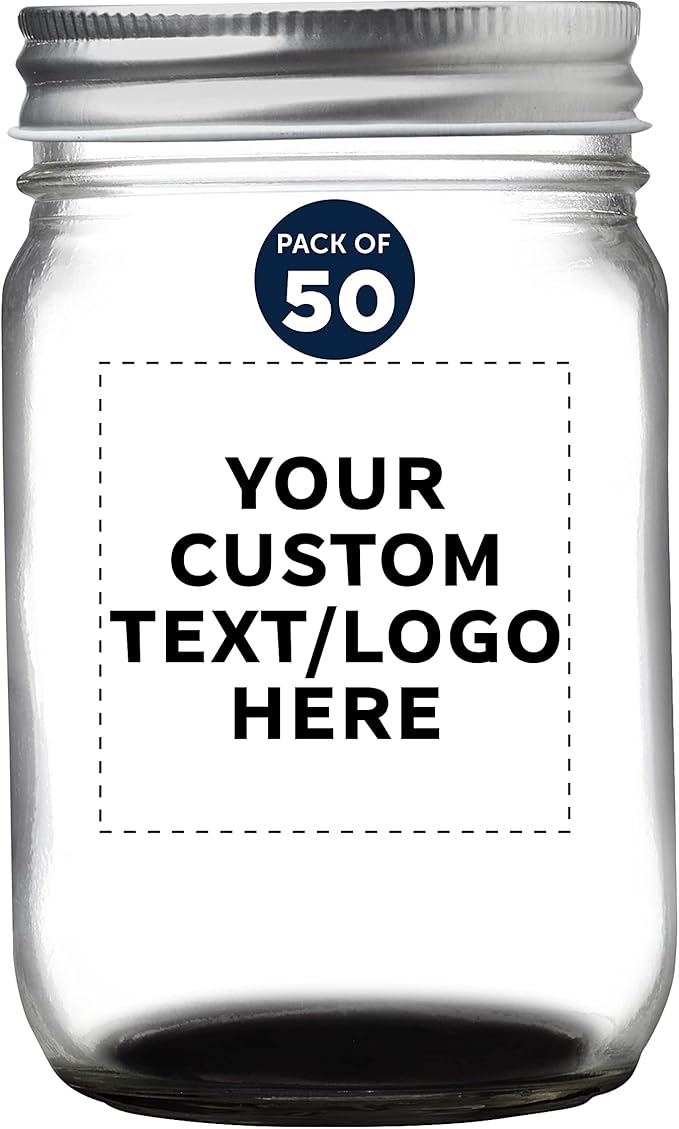 DISCOUNT PROMOS 50 Decorating Mason Jars Set, 12 oz. - Customizable Text, Logo - Canning, Aluminum Lid - Black