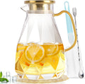 Yirilan 2.8 Liter Glass Pitcher with Lid, Transparent, Thermal Shock Resistant, Microwave Safe, Natural, 2.8L, Round, 6x12 Inches