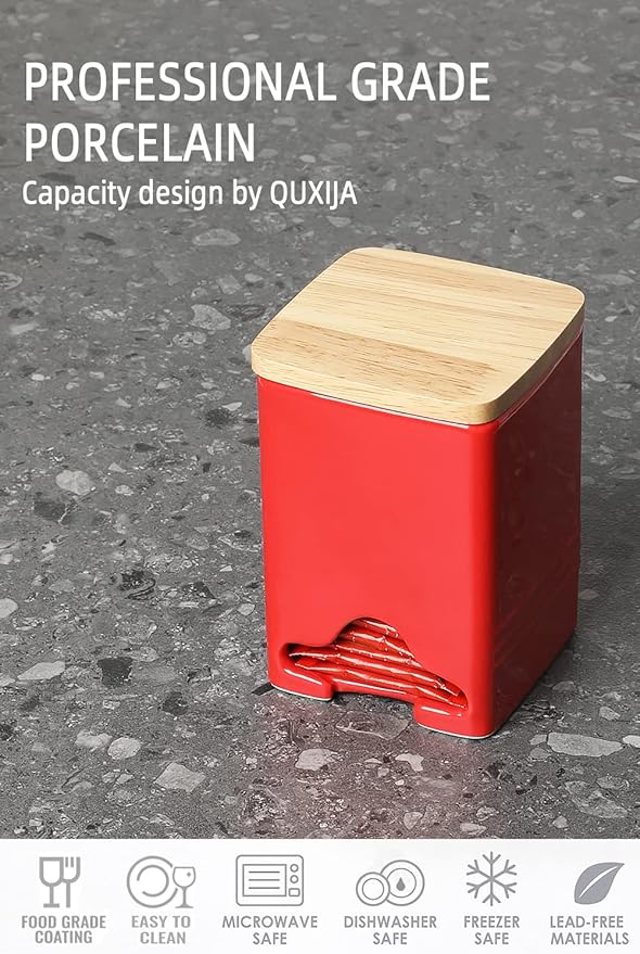 Ceramic Tea Bag Storage Organizer Caddy Holder with Lid (Red)