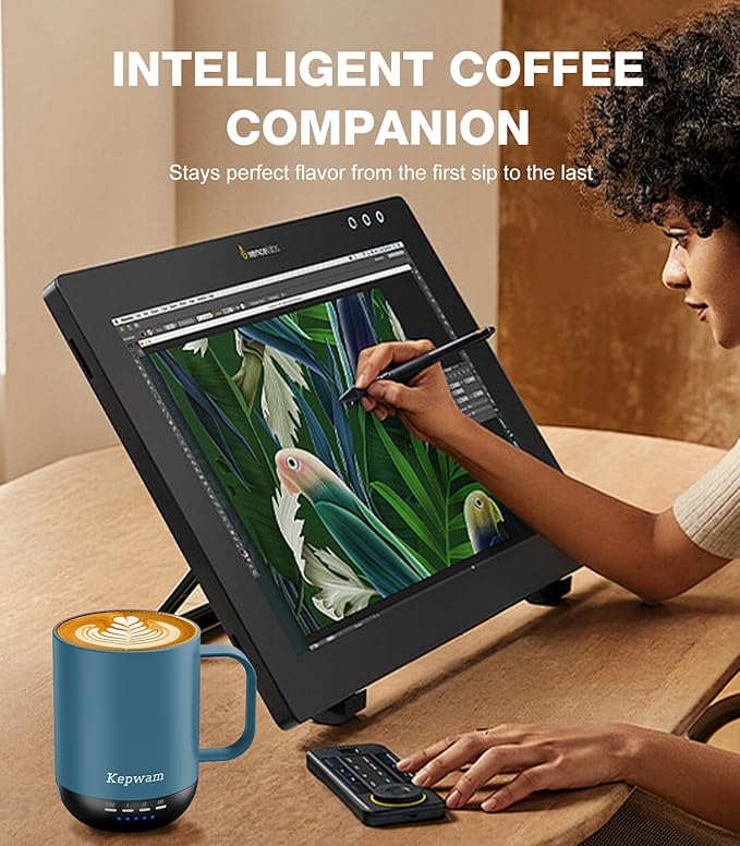 Self Heating Coffee Mug T1-16oz Fast Heating & Ultra Long-Lasting Battery Life, Heated Coffee Mug Up to 149℉ - Touch & App Controlled Coffee Mug, Birthday Gifts for Women and Men