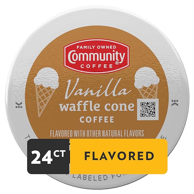 Community Coffee Vanilla Waffle Cone Ice Cream Flavored, 24 Count Coffee Pods, Compatible with Keurig 2.0 K-cup Brewers, 24 Count (Pack of 1)