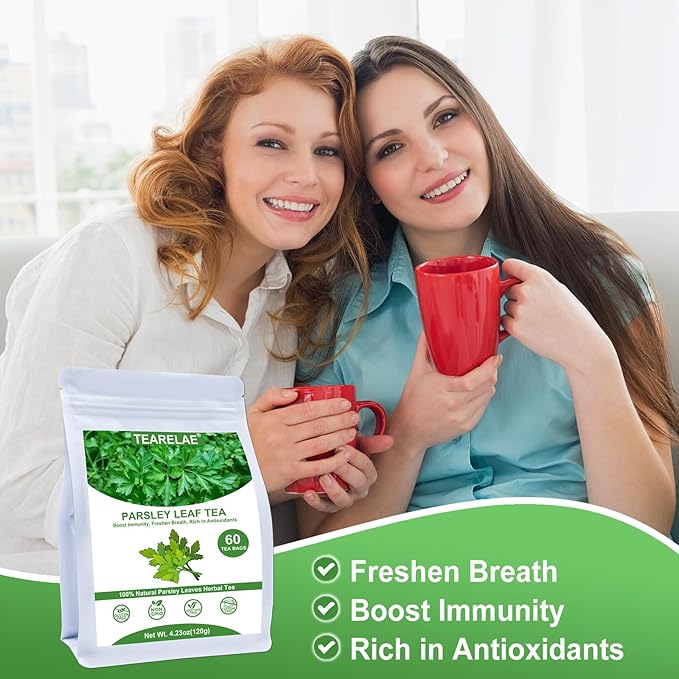 TEARELAE - Parsley Tea Bags - 60 Count - 100% Pure Natural Parsley Leaves - Boost Immunity, Freshen Breath - Non-GMO - Caffeine-Free