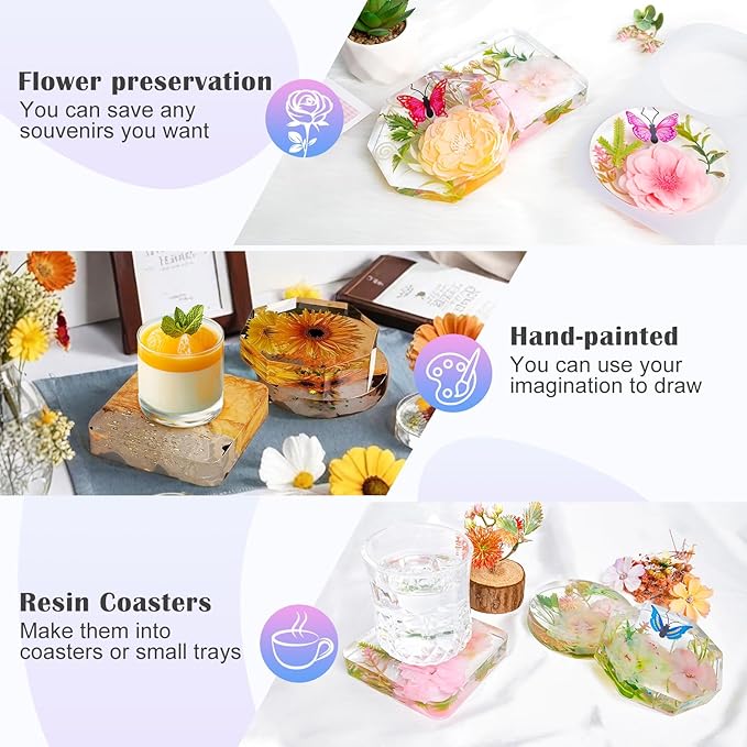 Deep Coaster Resin Molds Silicone Octagon Round Square Silicone Molds for Resin Epoxy Resin Casting Craft Mold for Flower Preservation DIY Art