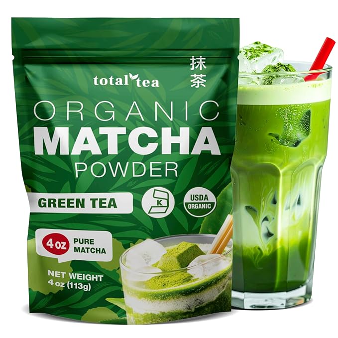 Organic Matcha Green Tea Powder (4-Oz) – Certified USDA Organic Powder for Matcha Latte, Tea, and Smoothies – Kosher, Non-Gmo, Antioxidant Rich Fruit Tea by Total Tea