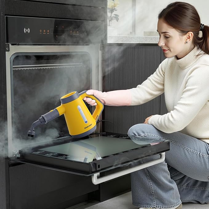 Handheld Pressurized Steam Cleaner - 15s Quick Start, Multi-Functional for Home, Kitchen, Bathroom, 8 Attachments, Chemical-Free, Safe & Efficient Cleaning Solution, Yellow & Grey