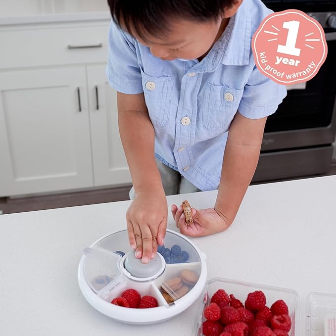 GoBe Kids Original Snack Spinner Bundle with Hand Strap and Sticker Sheet - Reusable Snack Container with 5 Compartment Dispenser and Lid | BPA and PVC Free | Dishwasher Safe | No Spill, Leakproof