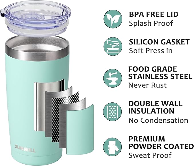 SUNWILL Travel Coffee Mug with Lid, 20 oz Tumbler Set of 2, Insulated Stainless Steel Cup for Water, Tea, Powder Coated Sakura & Mint
