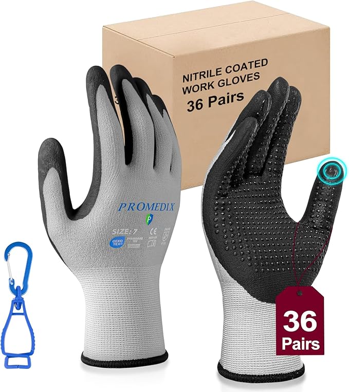 PROMEDIX P Nitrile Coated Work Gloves,MicroFoam Safety Work Gloves Men,Seamless Knit Nylon&spandex Gloves with Grip