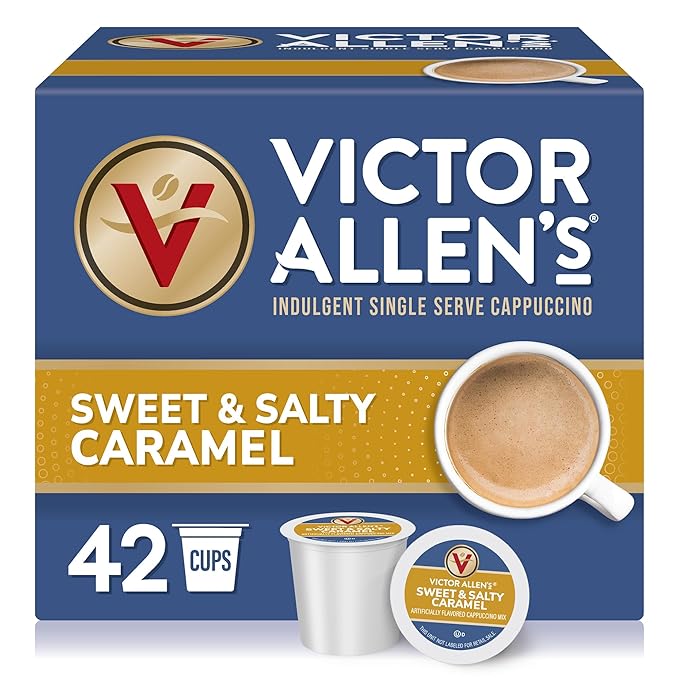 Victor Allen's Coffee Sweet and Salty Caramel Flavored Cappuccino Mix, 42 Count, Single Serve K-Cup Pods for Keurig K-Cup Brewers Brewers (Packaging May Vary)
