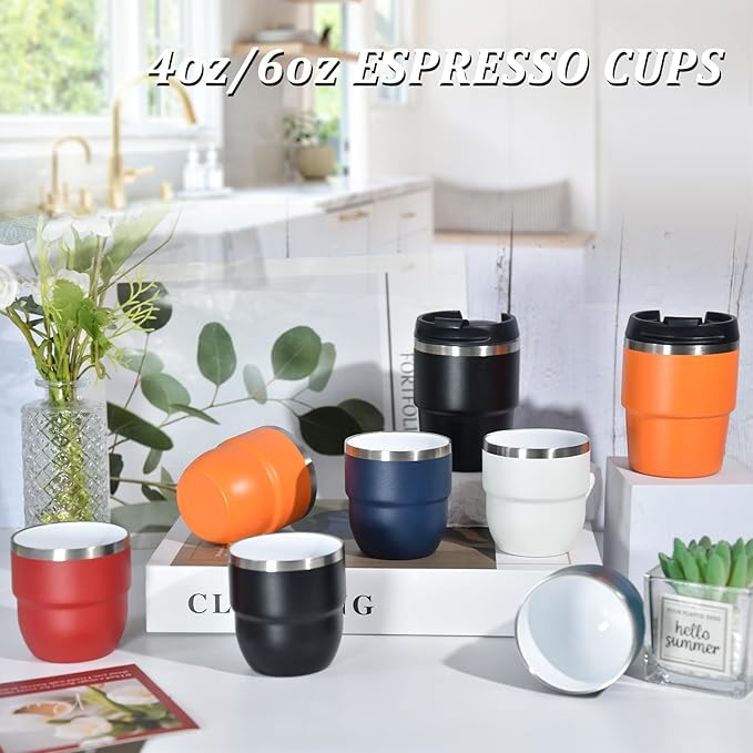 4oz Espresso Cups, Insulated Espresso Cups Set of 2, Expresso Shots Cup, Stainless Steel Shot Glasses for Coffee, Portable Espresso Travel Mug for Camping
