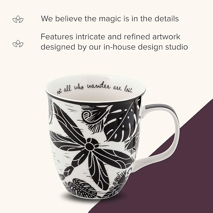 Karma Gifts 16 oz Black and White Boho Mug Dragonfly - Cute Coffee and Tea Mug - Ceramic Coffee Mugs for Women and Men