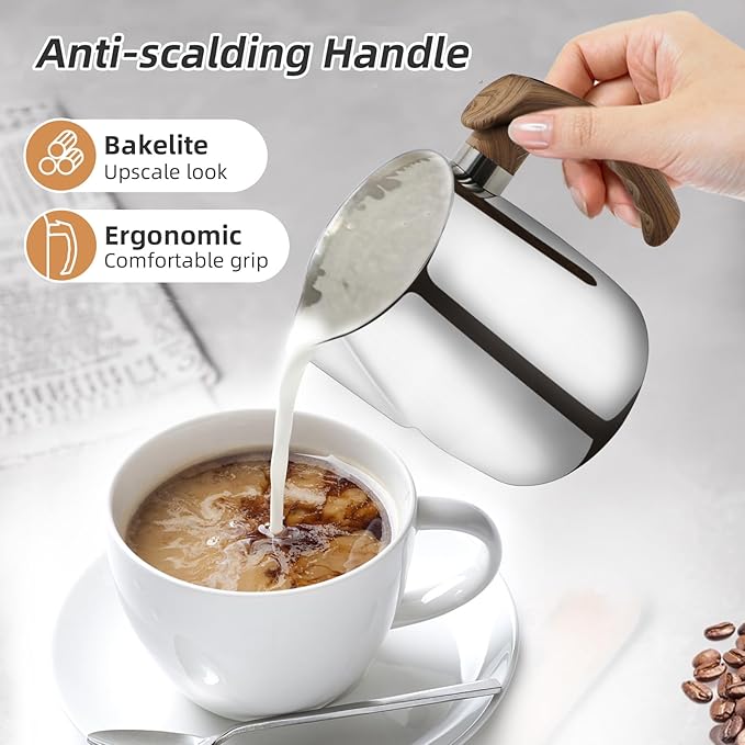 Stainless Steel Milk Frothing Pitcher - 20oz (600ml), Espresso Steaming Pitcher with Anti-scald Handle for Coffee, Cappuccino, Latte Art