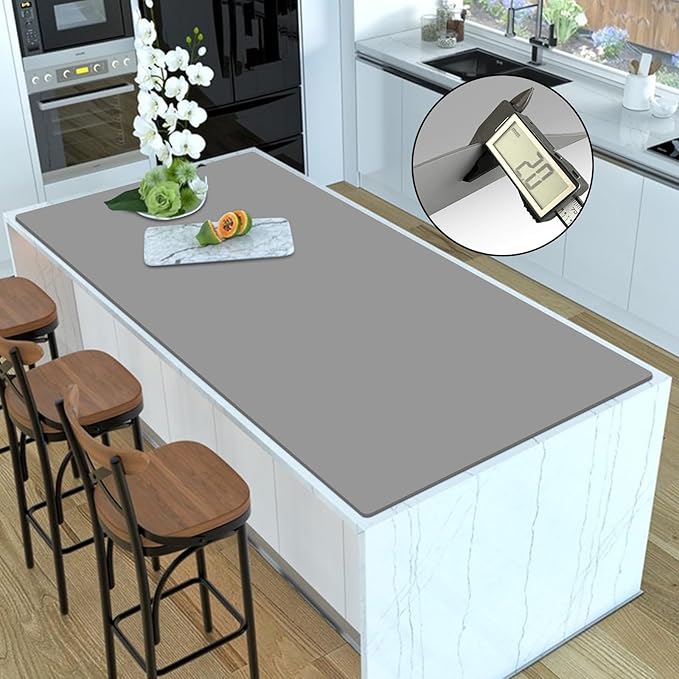 Silicone Mats for Kitchen Counter, 47.3"x23.6"x0.08" Largest Heat Resistant Mat Kitchen Island 2MM Thick Waterproof Countertop Protector Mat Nons-slip Extra Large Counter Mat (Light Gray)
