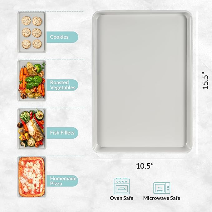 Boxiki Kitchen Nonstick Ceramic Baking Sheet/Cookie Sheet - Set of 2, Durable and Easy to Clean Baking Pans for Kitchen - Dishwasher and Freezer Safe, PFAS-Free (Half Sheet Pan)