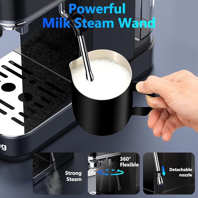 Espresso Machine 20 Bar,Touch Screen Espresso Maker with Steam Milk Frother,Stainless Steel Coffee Machine for Cappuccino Latte Americano Cold Brew,1350W Fast Heat Up System,Black