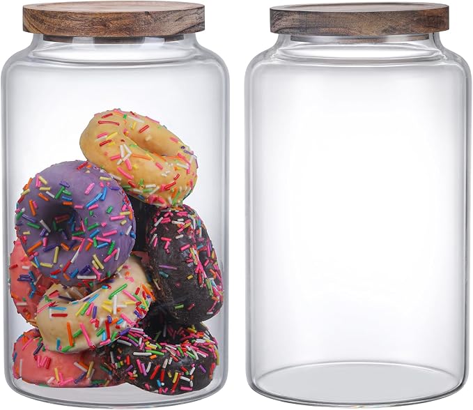 Vacuum Coffee Canister Glass Food Storage Jars With Airtight Lids Borosilicate Glass Coffee Canister Container for Coffee Beans & Grounds Tea Sugar Spices Kitchen (94oz(2800ml)-B-2pack)
