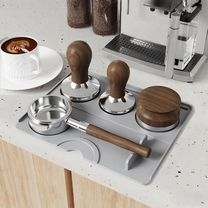 Espresso Tamping Mat, Coffee Tamper Mat, Espresso Mat for Counter, Silicone Tamper Mat, Food-grade, Non-Slip, Waterproof, Heat Resistant (Black, 25x20cm)