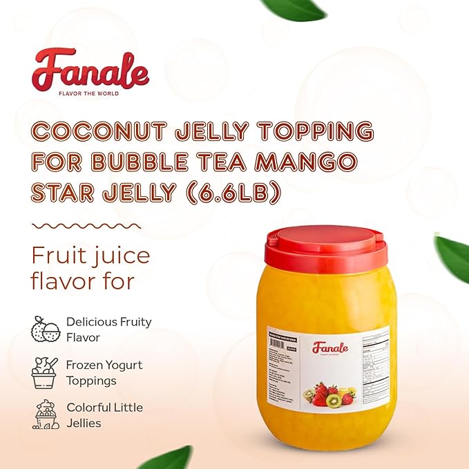New Fanale Coconut Jelly Topping nata de coco for Boba Tea | Ice Cream | Yogurt | Smoothie | Milk Tea | Desserts (Mango Star Shaped, 6.6 lb)