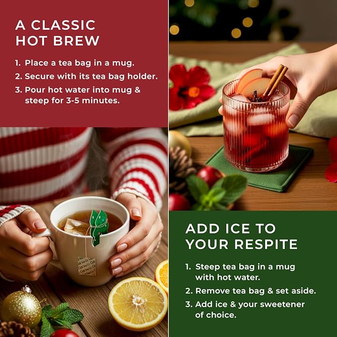 Gya Tea Co Christmas Assorted Tea Bags Variety Pack - 20 Bags 7 Seasonal Flavors - Caffeinated & Caffeine Free Holiday Tea Sampler Gift Set Box - Easy Brew, Natural Ingredients, Enjoy Hot or Iced
