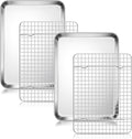 Quarter Sheet Pan with Wire Rack Set (2 Baking Sheets+2 Racks), Homikit Stainless Steel Baking Tray with Grid Cooling Rack for Toaster Oven Roasting, Metal Bacon Cookie Jelly Roll Pan, 12" x 10" Inch