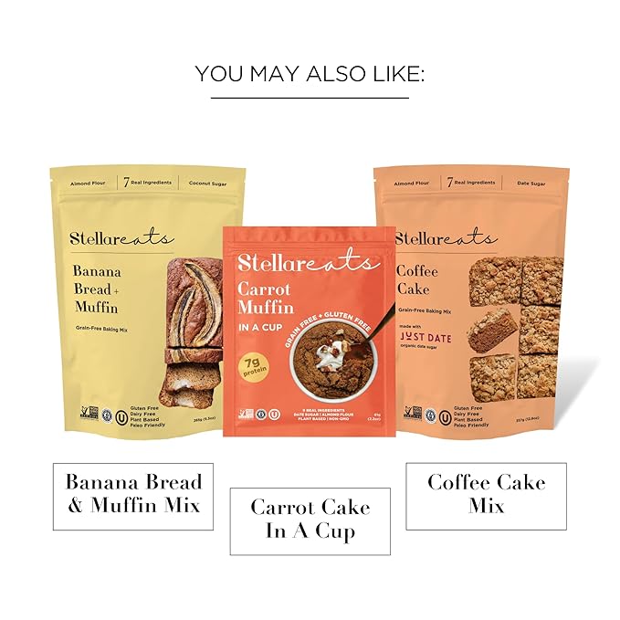 Stellar Eats Grain-Free Carrot Cake & Muffin Baking Mix | Gluten-Free, Dairy-Free, Plant-Based, Paleo-Friendly | Sweetened with Date Sugar | Almond Flour-Based | Makes 1 Loaf or 12 Muffins | 1 Pack