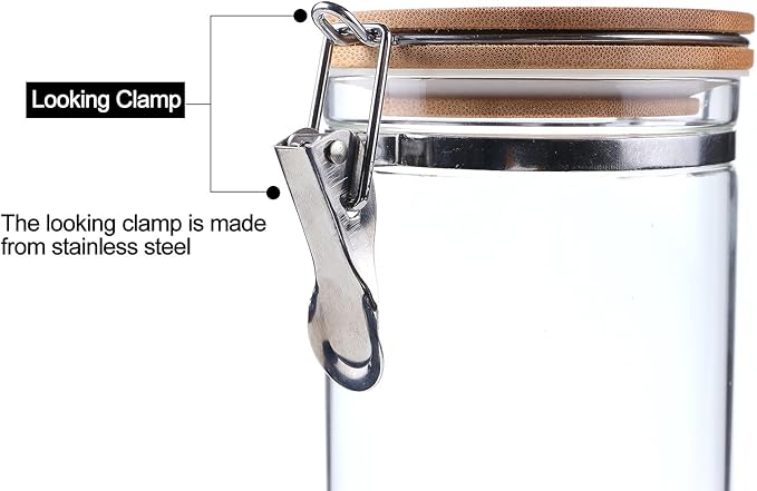 KKC HOME ACCENTS Borosilicate Glass Sealed Jars with Airtight Lid, Airtight Glass Food Storage Container with Locking Clamp Bamboo Lid for Loose Tea,Sugar,Cocoa,Coffee Canister,27 fl oz