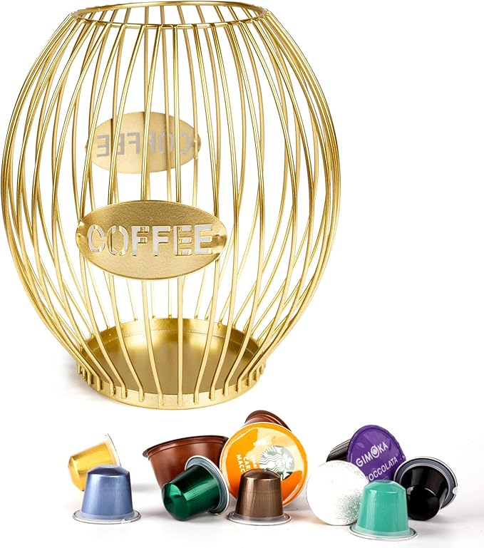 Stainless Steel Elliptical Cup Coffee Basket pods holder Sturdy for Home or Office Kitchen Counter Organizer Espresso Capsule (Gold)