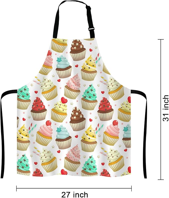 Yummy Colored Cupcakes Adjustable Bib Apron, Cute Cupcake Pattern Apron, Sweet Dessert Cooking Kitchen Apron for Men Women