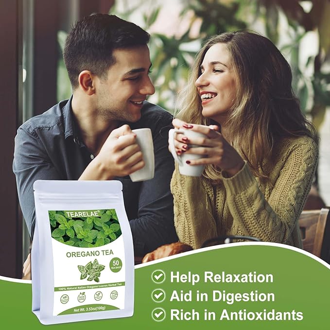 TEARELAE - Oregano Tea Bags - 50 Count - Premium Natural Oregano Leaves - Aid in Digestion, Rich in Antioxidants - Non-GMO - Caffeine-Free