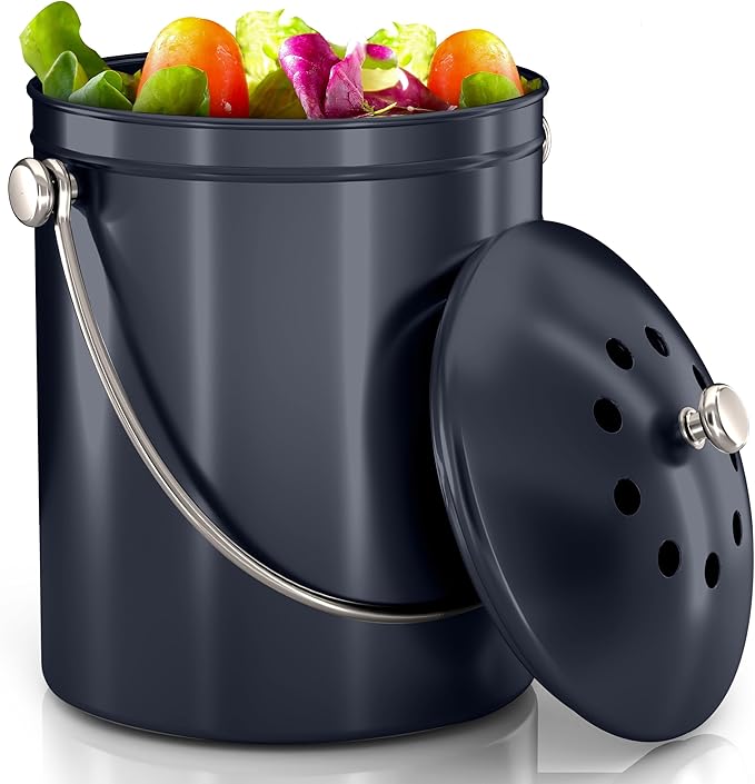 Utopia Kitchen Compost Bin for Kitchen Countertop, 1.3 Gallon Compost Bucket for Kitchen with Lid, Includes 1 Spare Charcoal Filter (Dark Purple)