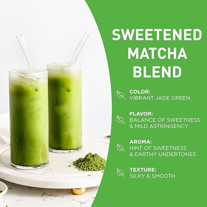 Aiya Sweetened Matcha Blend Powder - Matcha Latte Powder With Antioxidant-Rich Japanese Green Tea & Pure Cane Sugar - Ideal for Smoothies, Lattes, and Culinary Creations - 1kg Bag (2.2 lbs)