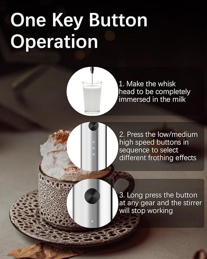 Rechargeable Milk Frother with Stand, Electric Frother Wand Handheld Coffee Foam Maker Detachable Stainless Steel Whisk Drink Mixer Foamer for Latte, Cappuccino, Hot Chocolate, Egg (Silver)