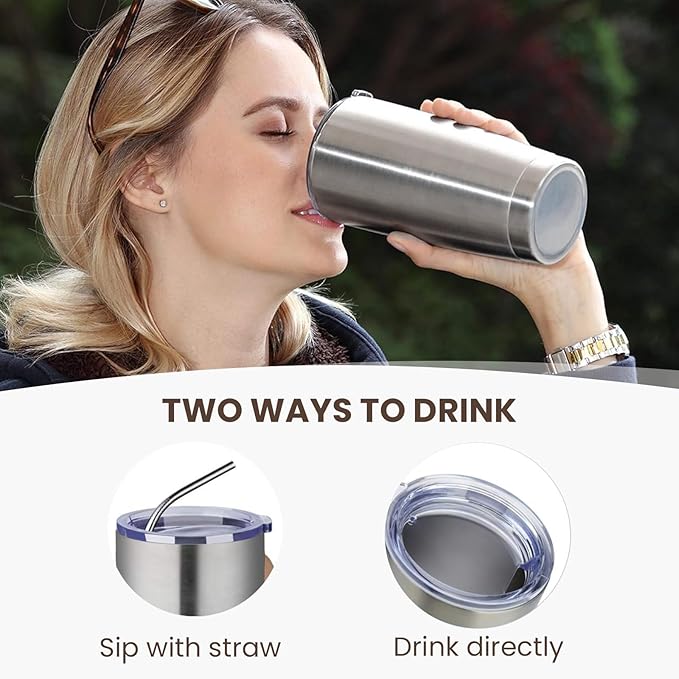 MEWAY 20oz Tumbler Cup Double Wall Vacuum Insulated Travel Mug Bulk, Stainless Steel Tumblers with Lid and Straw, Durable Powder Coated Coffee Cups for Cold & Hot Drinks (Silver, 1)