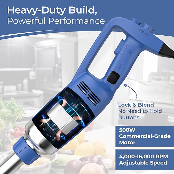 TK Commercial Immersion Blender, 500 Watt/.5 HP Variable Speed Motor, 16,000 RPM Heavy Duty with Performance Assurance - 12"
