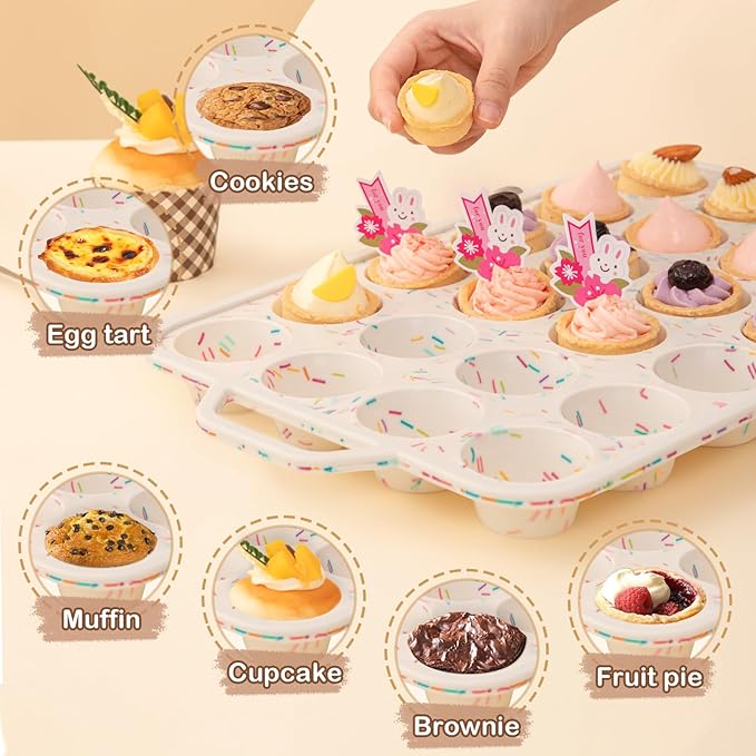 Silicone Mini Muffin Pan, 24 Cups Muffin Tin Baking Mold With Reinforced Stainless Steel Frame Inside, Nonstick Bakeware Cupcake Pan BPA Free