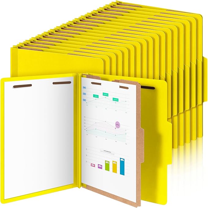 36 Pcs Classification Folders Letter Size, Back to School Supply for Teacher, Student, 1 Divider Pressboard File Folder Bulk with 2 Fasteners, 3.5 Inch Expanding File Organizer (Yellow)