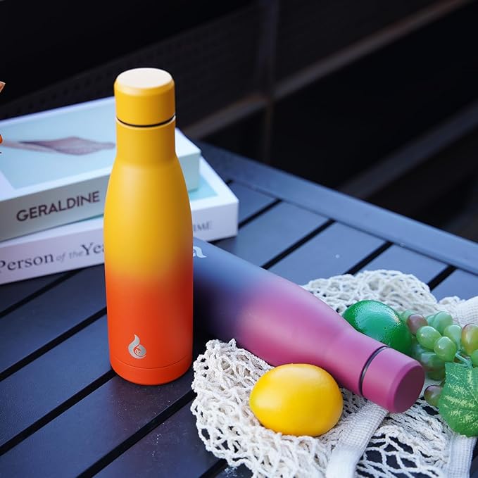 BJPKPK Insulated Water Bottle 12oz Samll Stainless Steel Water Bottles Reusable Metal Thermos Keep Cold and Hot,Sunset Orange