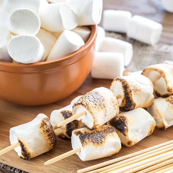 Natural Bamboo Smores Sticks 17.5", 40 PCS Marshmallow Roasting Skewers, Extra Long 5MM Thick Heavy Duty Wooden S'more Sticks for Grilling, Camping Fire, Caramel Candy Apple, Hot Dog