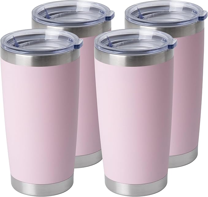 HASLE OUTFITTERS 20oz Stainless Steel Tumblers Bulk, Insulated Travel Cup with Lid, Double Wall Vacuum Coffee Mug for Cold & Hot Drinks 4 Pack, Light Pink