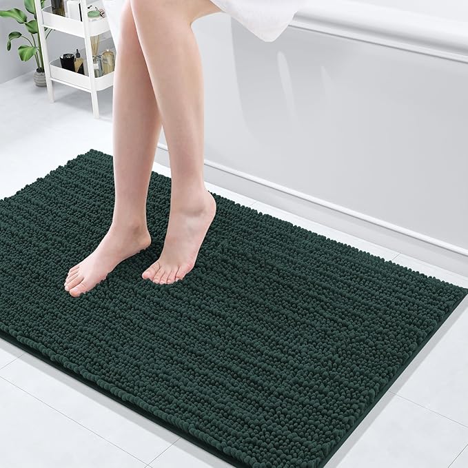 Arotive Luxury Chenille Bathroom Rug Mat, Extra Soft Thick Absorbent Shaggy Bath Rugs, Non-Slip Machine Wash Dry, Plush Bath Mats for Bathroom, Shower and Tub, 40x24, Dark Green