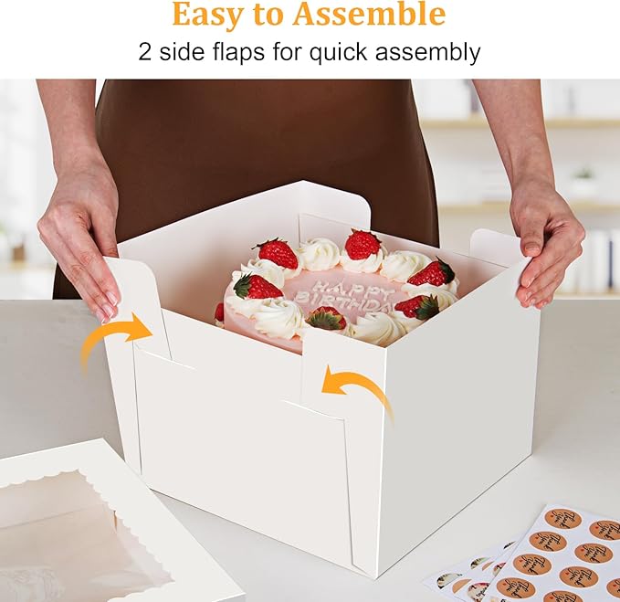 15 PCS Cake Boxes 12 Inch, 12x12x6 Inch Cake Box, 12 Inch Cake Box with Window, White Bakery Boxes, Large Baking Boxes, Cajas Para Pasteles, 12x12 Cake Boxes for Birthday, Wedding, Party, Business