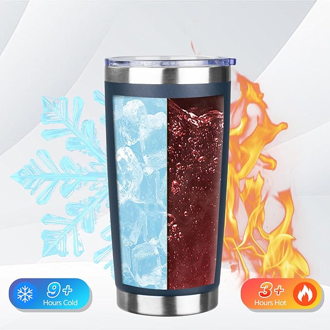 20oz Tumbler Bulk with Lid and Straw, Stainless Steel Double Wall Vacuum Insulated Travel Mug, Powder Coated Coffee Cups for Hot and Cold Drinks,Funny Gifts for Women Men(Navy Blue,4)