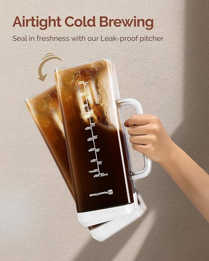 Maestri House Compact Cold Brew Coffee Maker, 64oz Iced Tea and Coffee Maker Brewer Space Saving Tritan Pitcher, 350 Mesh Filter, 100% Leak-Proof