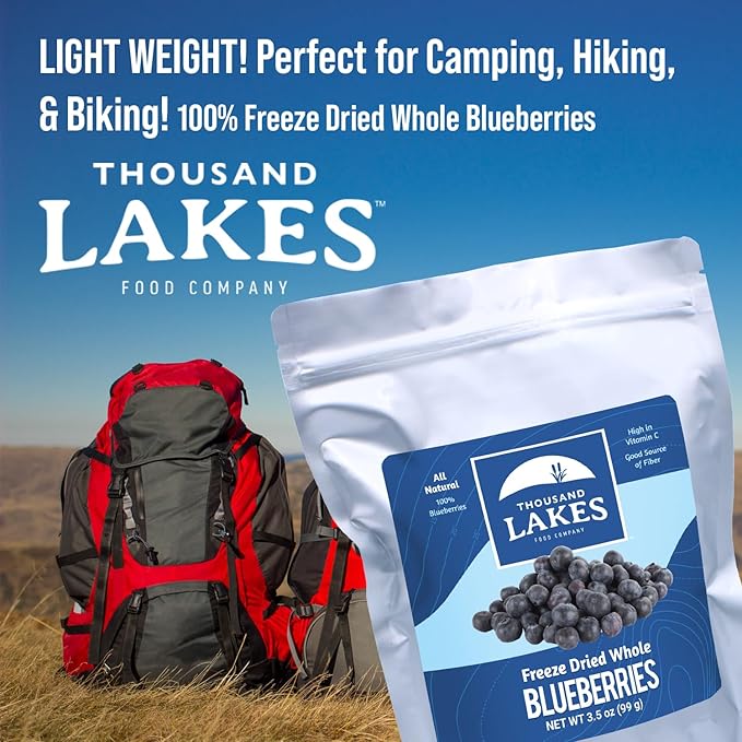 Thousand Lakes Freeze Dried Fruit - Blueberries 2-pack 1.2 ounces (2.4 ounces total) | No Sugar Added | 100% Whole Blueberries