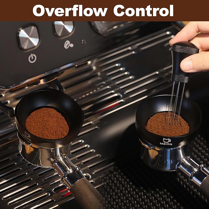 MEION 51mm Dosing Funnel, Magnetic Espresso Dosing Funnel Coffee Funnel Compatible with 51mm Portafilter, Espresso Tools Portafilter Funnel (51mm, Black)