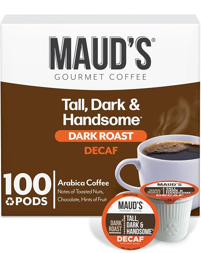 Maud's Decaf Dark Roast Coffee Pods, 100 ct, Decaffeinated Recyclable Single Serve Pods – 100% Arabica Coffee, Compatible with Keurig K Cups Maker