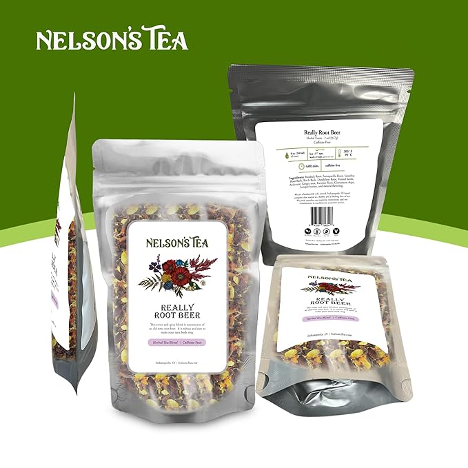 Nelson's Tea Really Root Beer - Sarsaparilla Root Herbal Loose Leaf Tea; Blend of Flavors like Sarsaparilla, Sassafras Burdock, and More! - 4 oz
