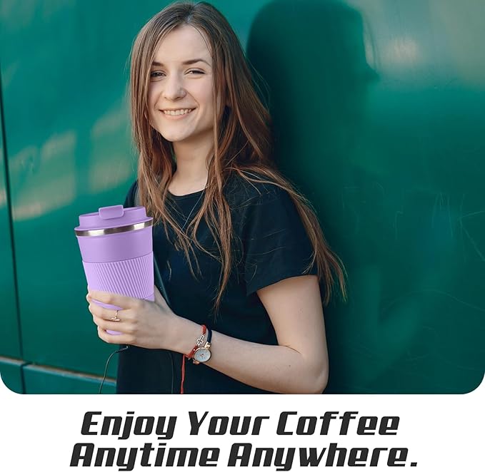 Vacuum-Insulated Stainless Steel Travel Coffee Mug, Leak-Proof Reusable Coffee Cup with Lid - Keep Hot & Cold Drinks for Hours, Durable Thermos Tumbler for Men & Women (3rd-Purple, 12OZ)