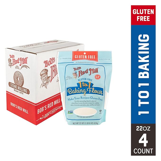 Bob's Red Mill Gluten Free 1 to 1 Baking Flour, 22oz (Pack of 4) - Non GMO, Vegan, Kosher