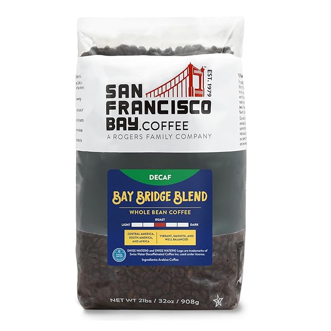 San Francisco Bay Whole Bean Coffee - DECAF Bay Bridge Blend (2lb Bag), Medium Roast, Swiss Water Processed